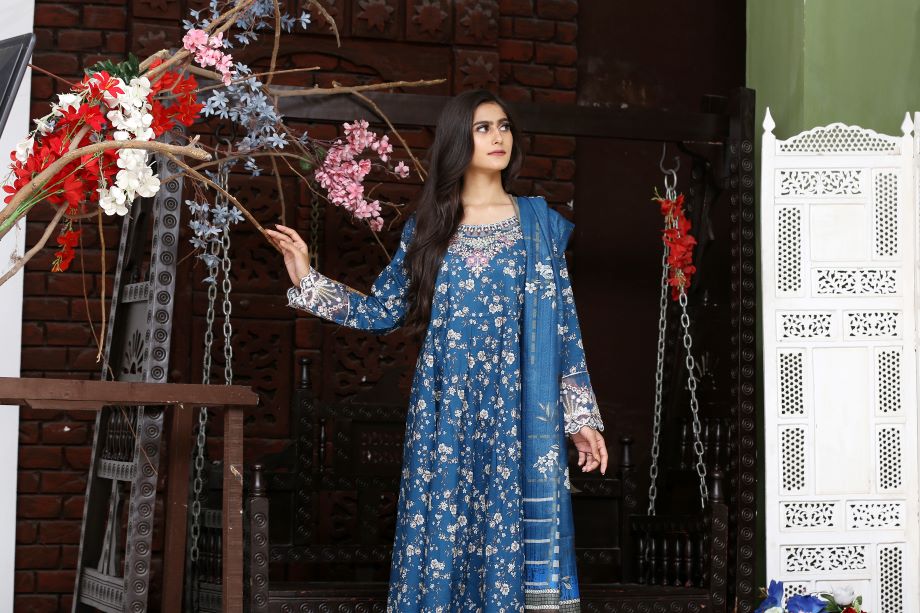 Best Selling -3Pc Embroidered and Printed Long Maxi