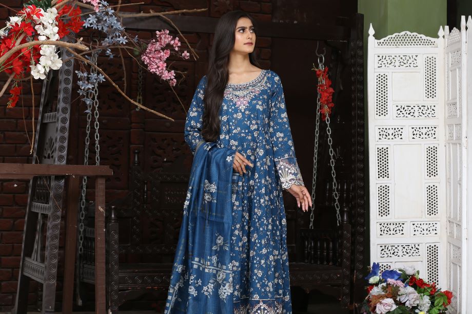 Best Selling -3Pc Embroidered and Printed Long Maxi