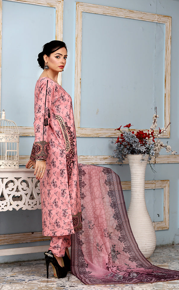Best Selling -3Pc Embroidered and Printed Dress