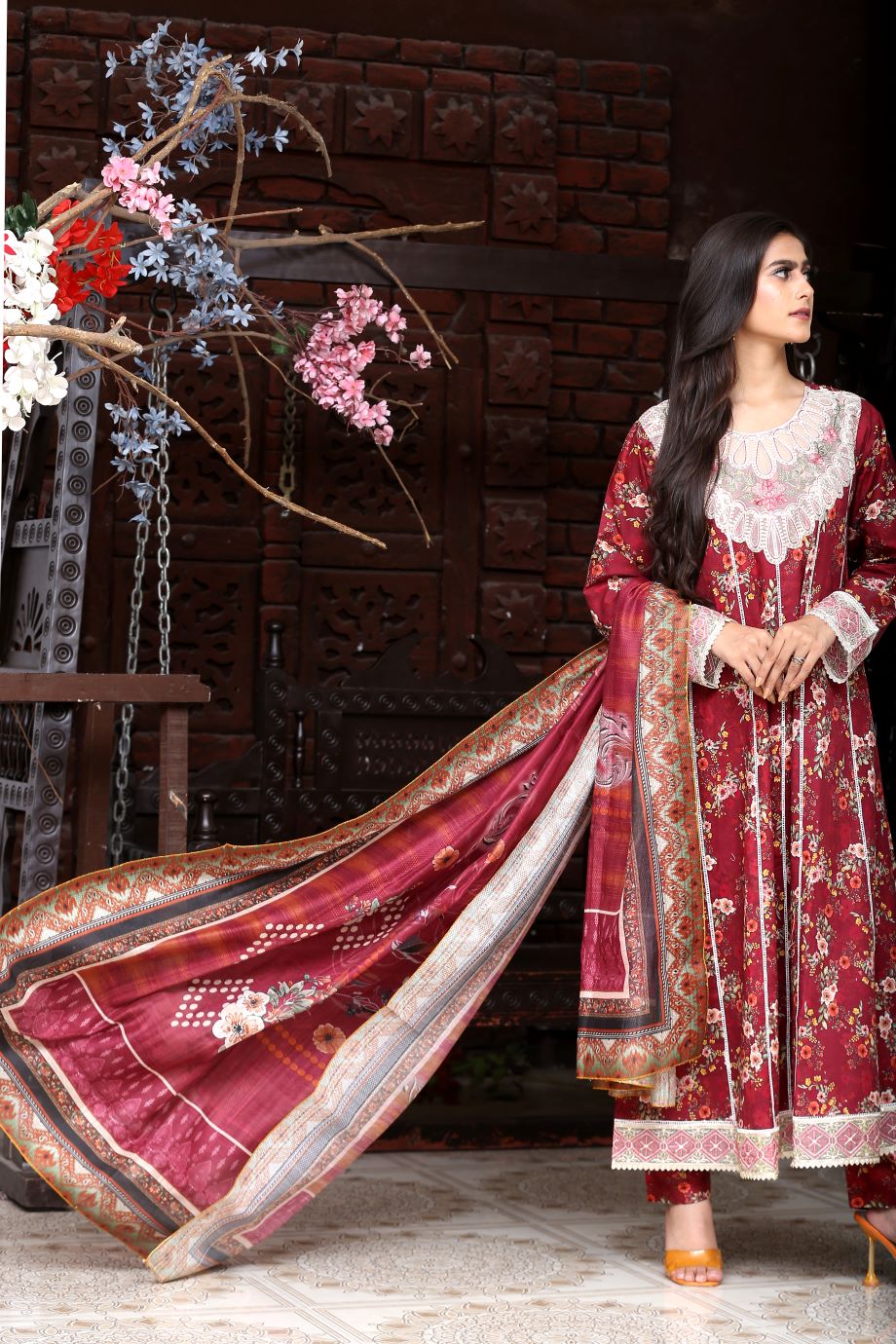 Best Selling -3Pc Embroidered and Printed Long Maxi