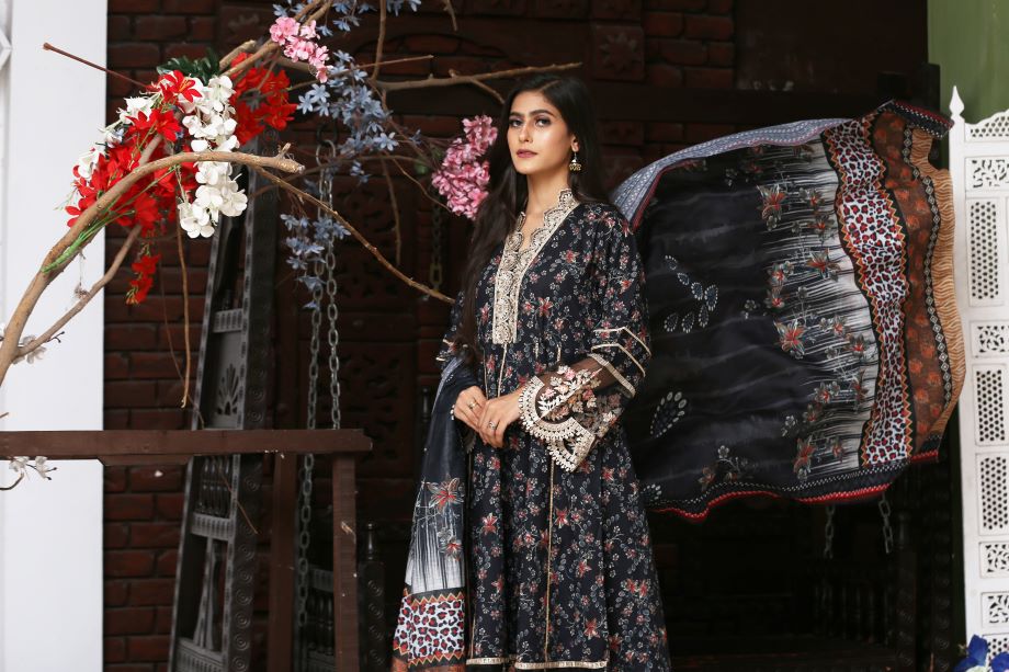 Best Selling -3Pc Embroidered and Printed Long Maxi