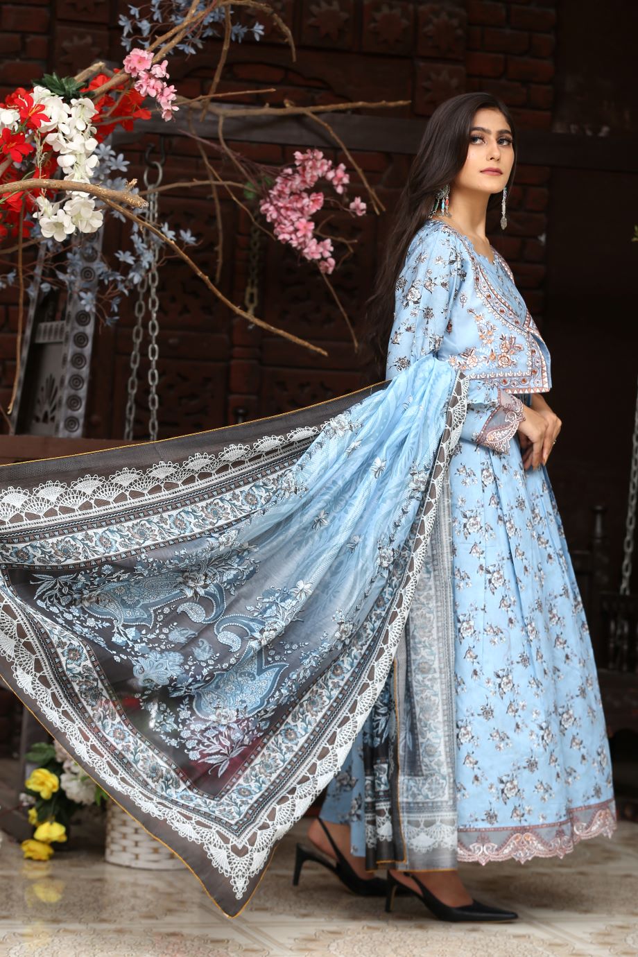 Best Selling -3Pc Embroidered and Printed Long Maxi