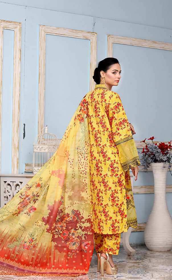 Best Selling -3Pc Embroidered and Printed Dress