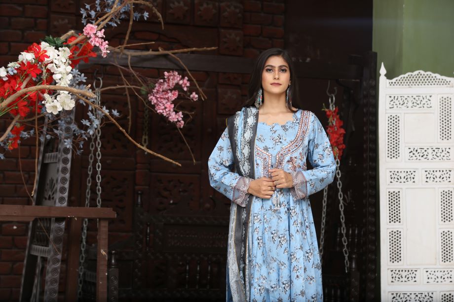 Best Selling -3Pc Embroidered and Printed Long Maxi