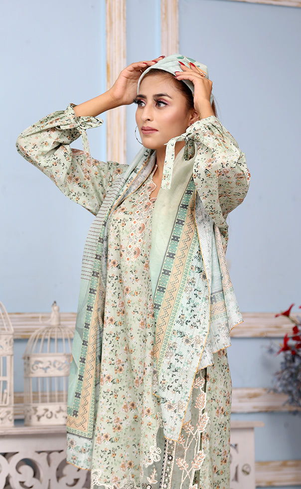 Best Selling -3Pc Embroidered and Printed Dress