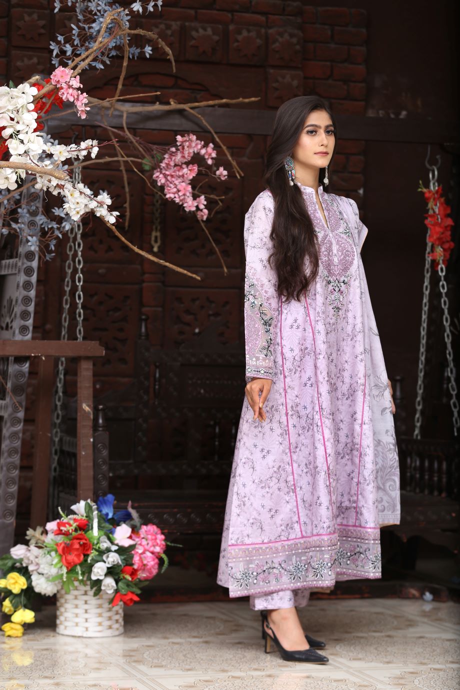 Best Selling -3Pc Embroidered and Printed Long Maxi