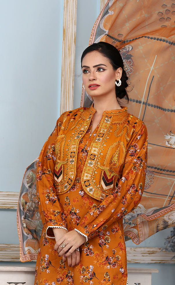 Best Selling -3Pc Embroidered and Printed Dress