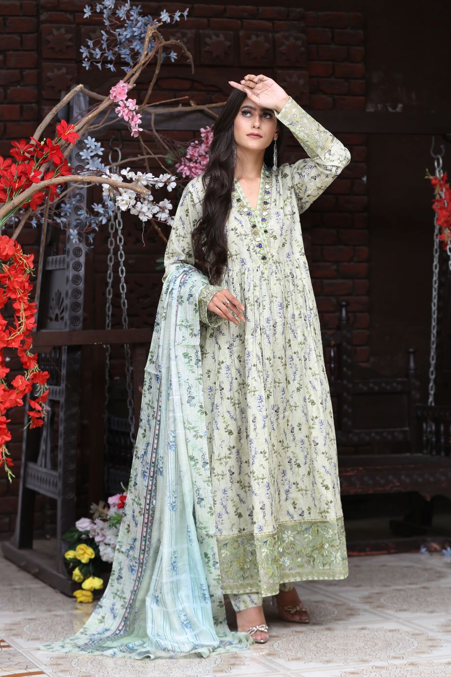 Best Selling -3Pc Embroidered and Printed Long Maxi