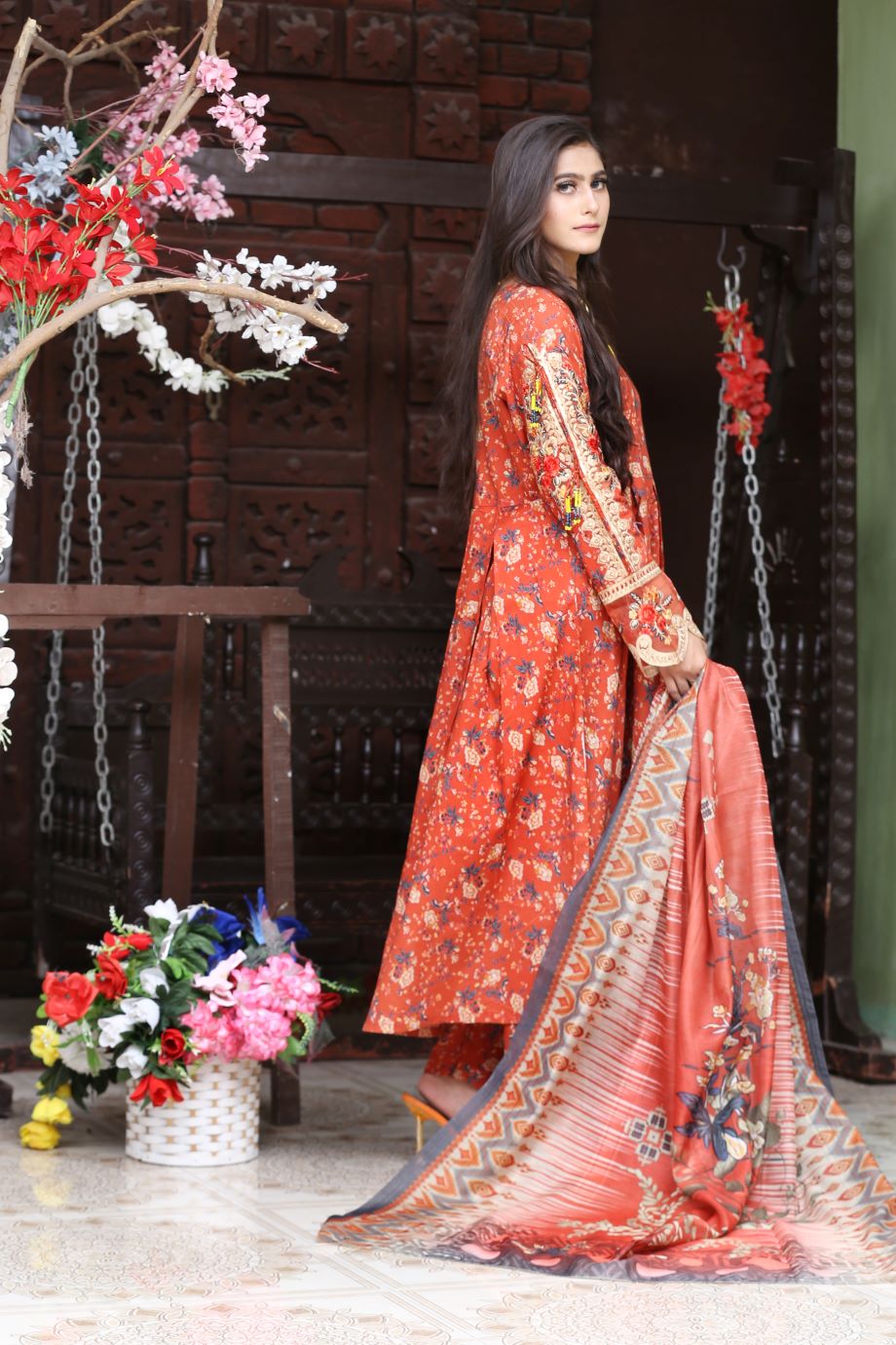 Best Selling -3Pc Embroidered and Printed Long Maxi