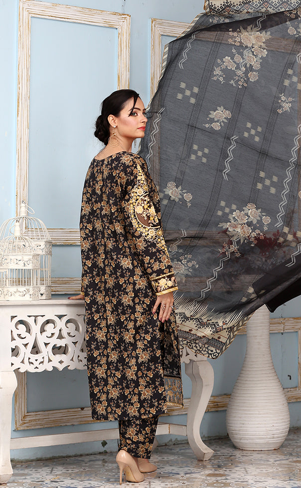 Best Selling -3Pc Embroidered and Printed Dress