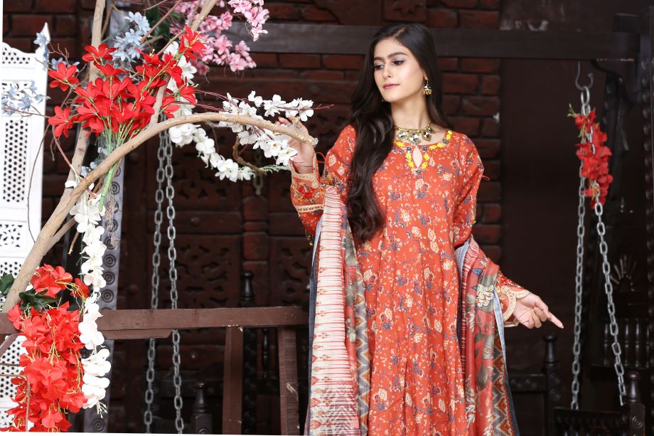 Best Selling -3Pc Embroidered and Printed Long Maxi