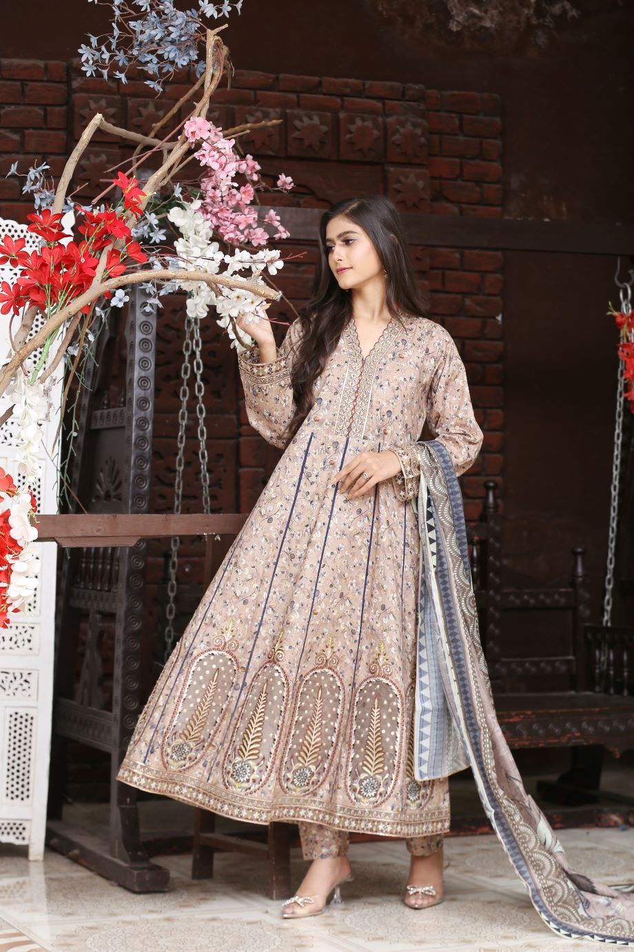 Best Selling - 3Pc Embroidered and Printed Long Maxi