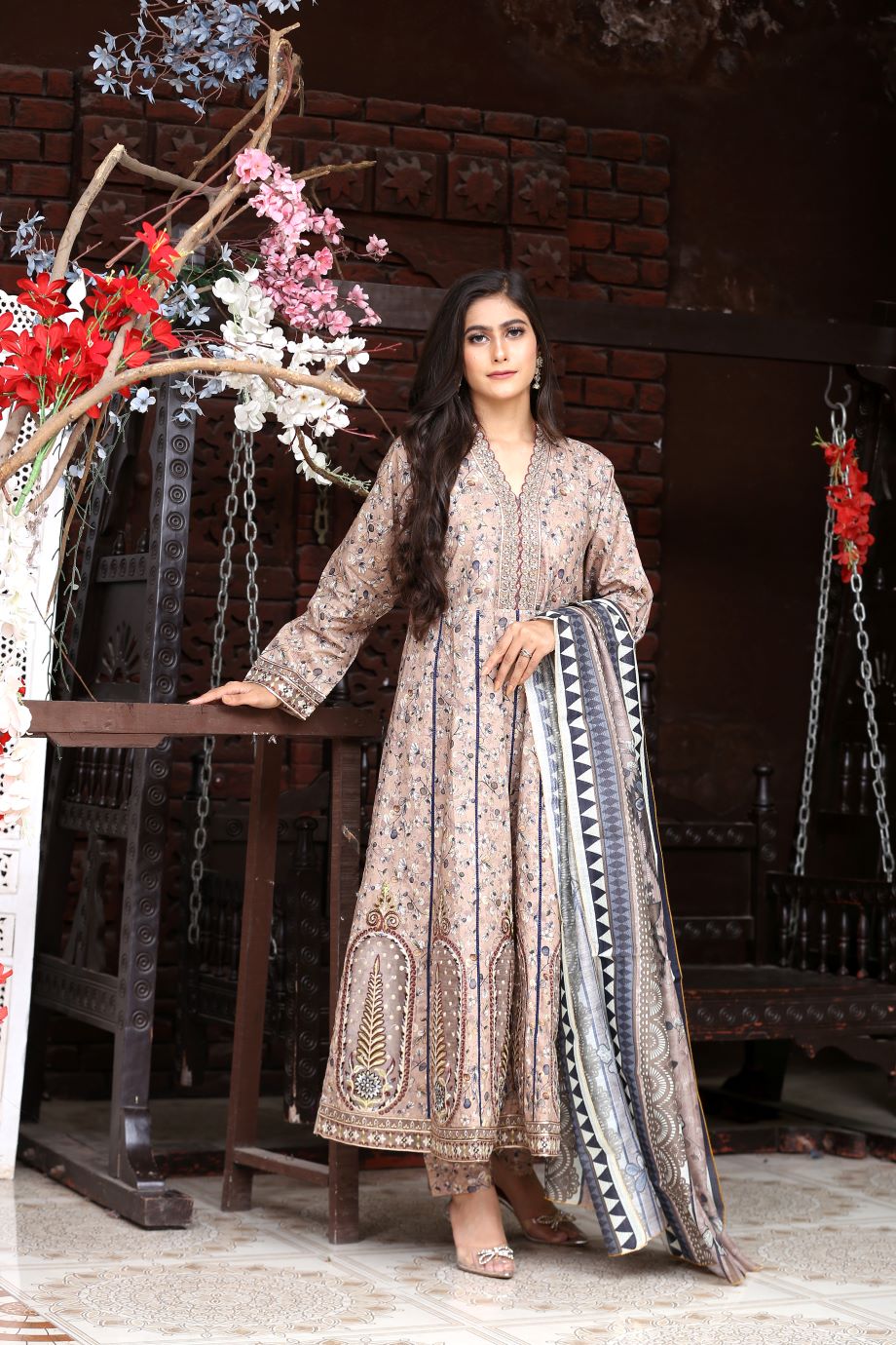 Best Selling - 3Pc Embroidered and Printed Long Maxi