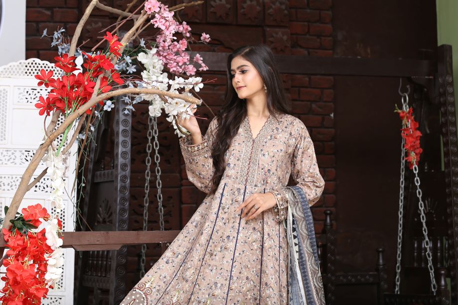 Best Selling - 3Pc Embroidered and Printed Long Maxi