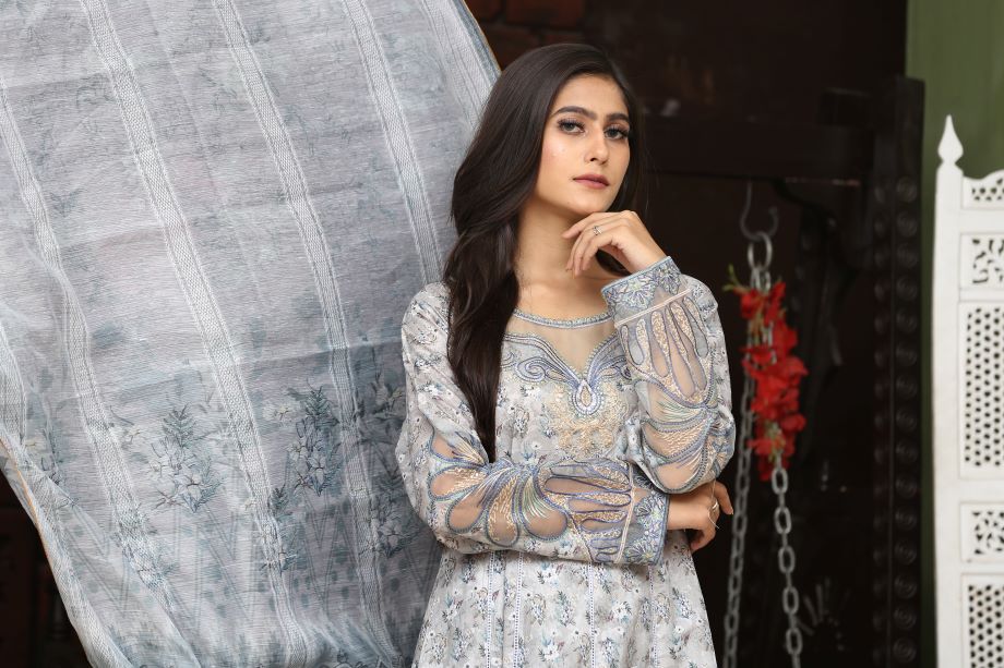 Best Selling -3Pc Embroidered and Printed Long Maxi