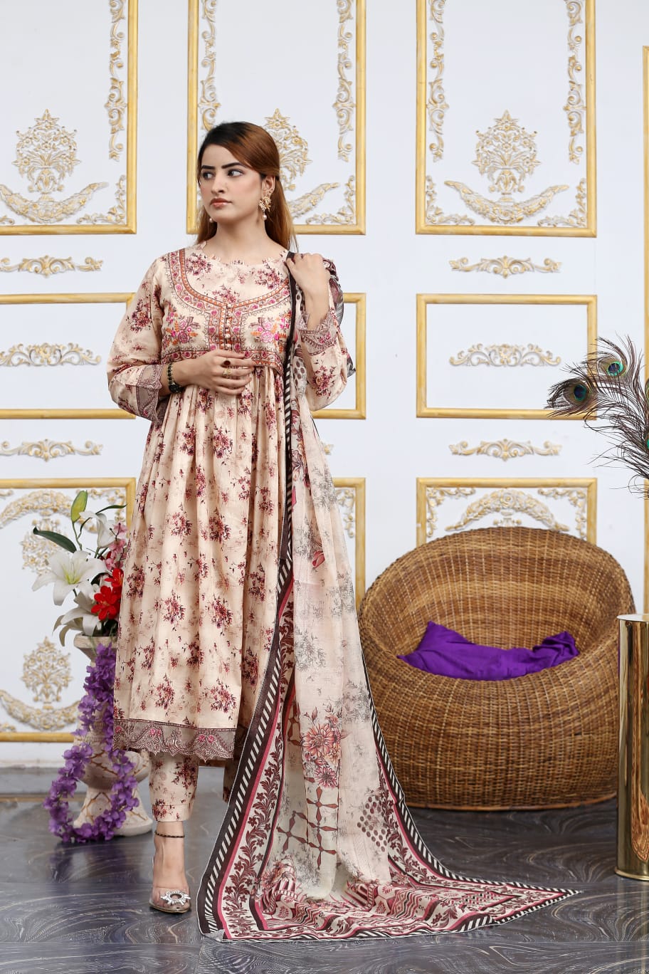 3 Pc Cambric Digital Print Maxi