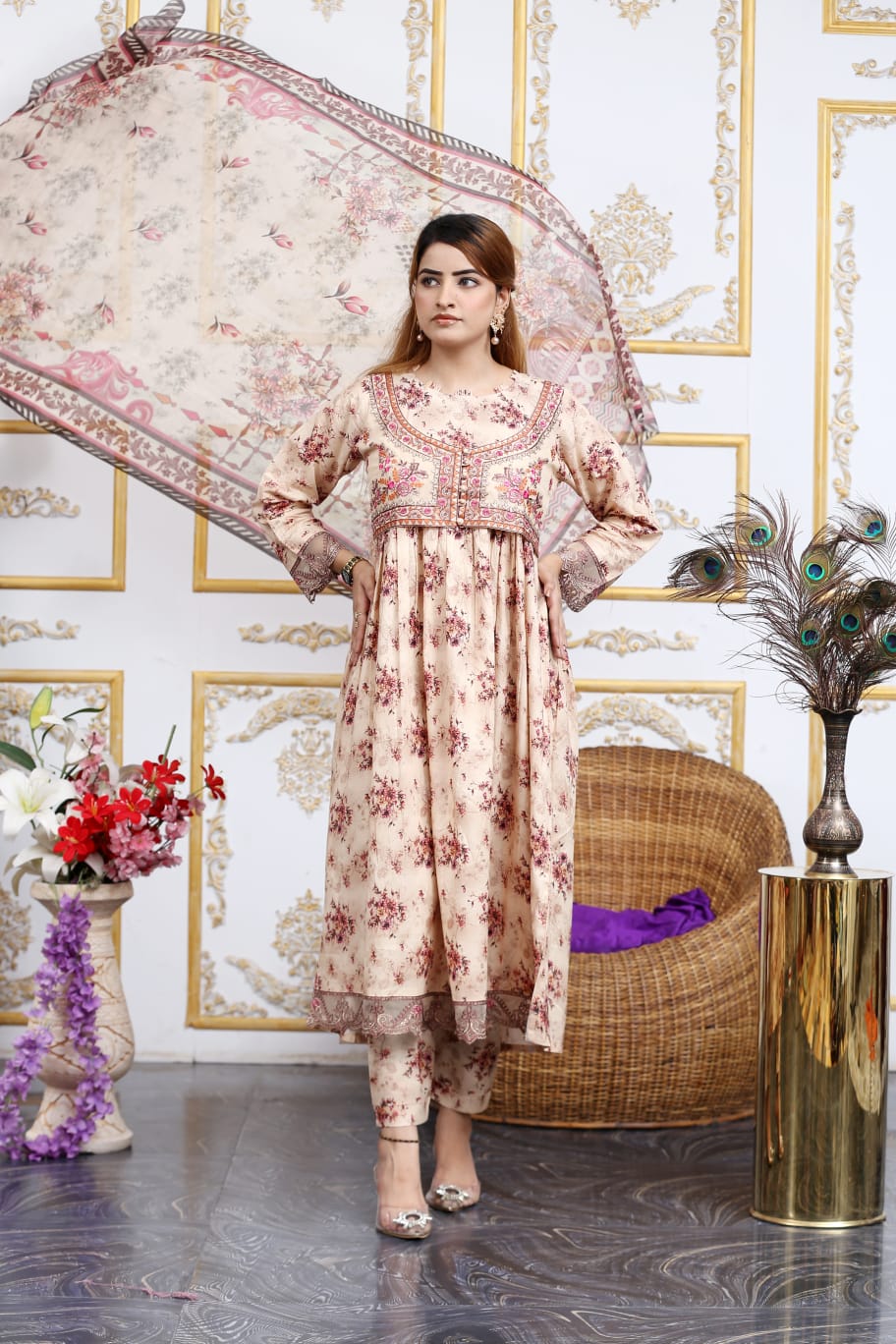3 Pc Cambric Digital Print Maxi