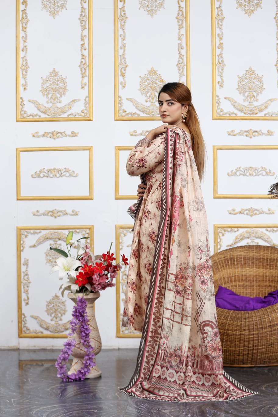 3 Pc Cambric Digital Print Maxi