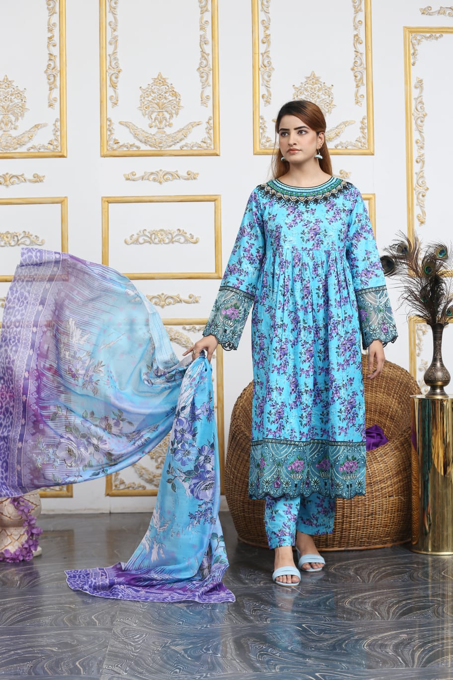 3 Pc Cambric Digital Print Maxi