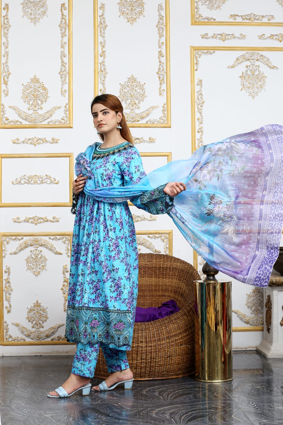 3 Pc Cambric Digital Print Maxi