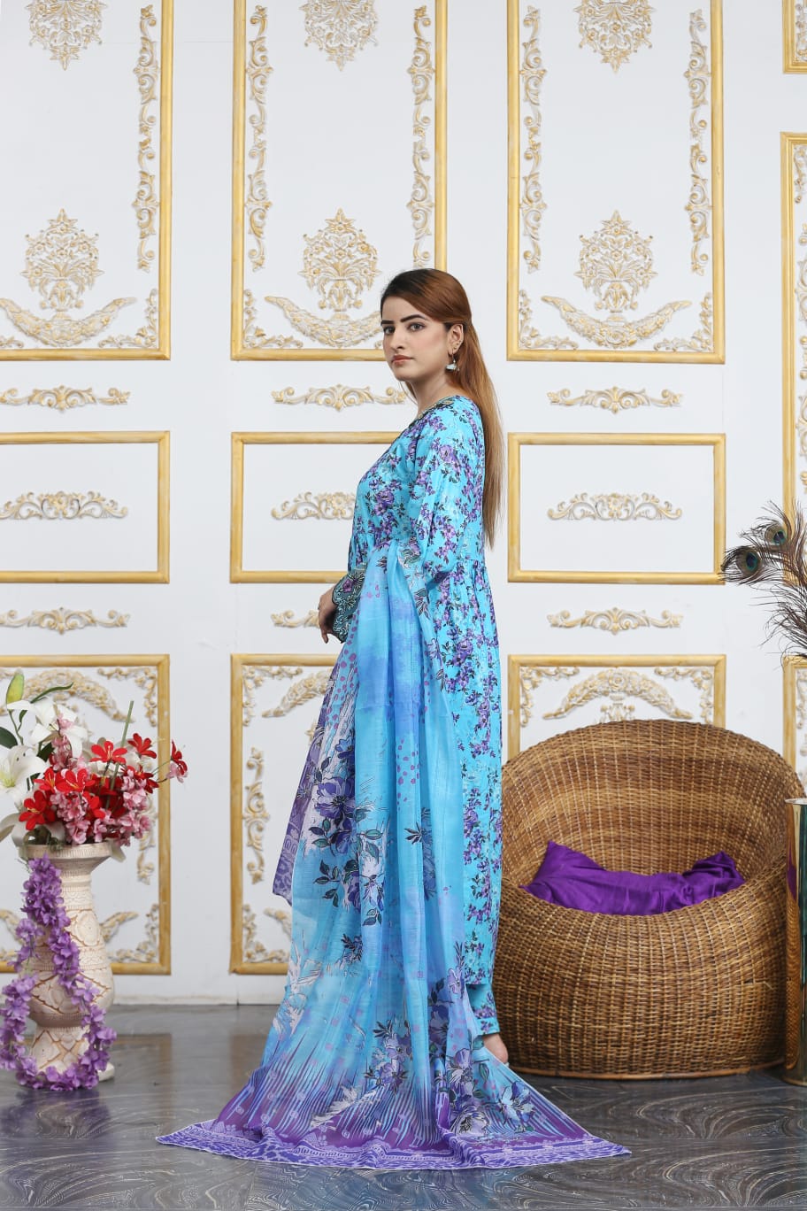 3 Pc Cambric Digital Print Maxi