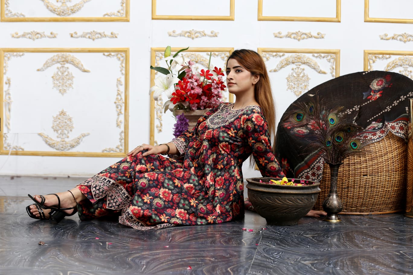 3 Pc Cambric Digital Print Maxi