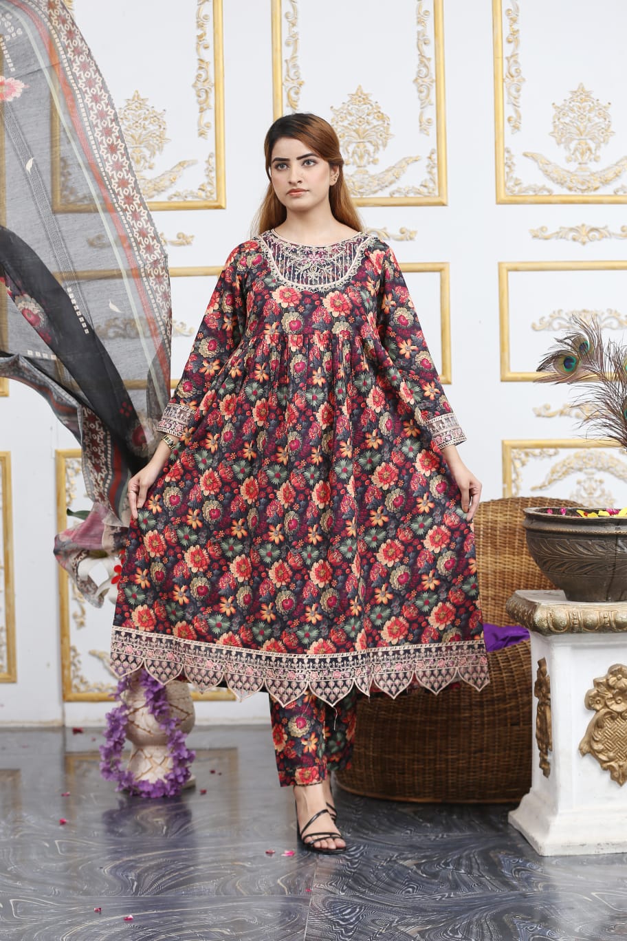 3 Pc Cambric Digital Print Maxi