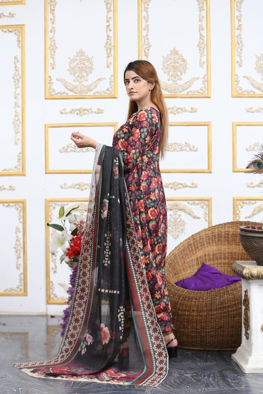 3 Pc Cambric Digital Print Maxi
