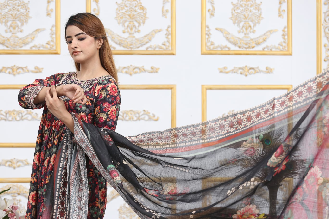 3 Pc Cambric Digital Print Maxi