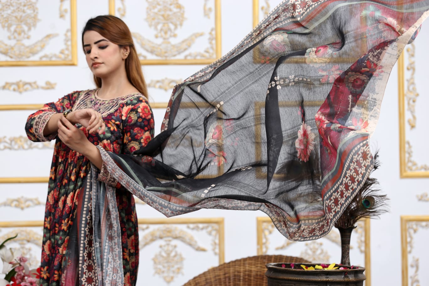 3 Pc Cambric Digital Print Maxi
