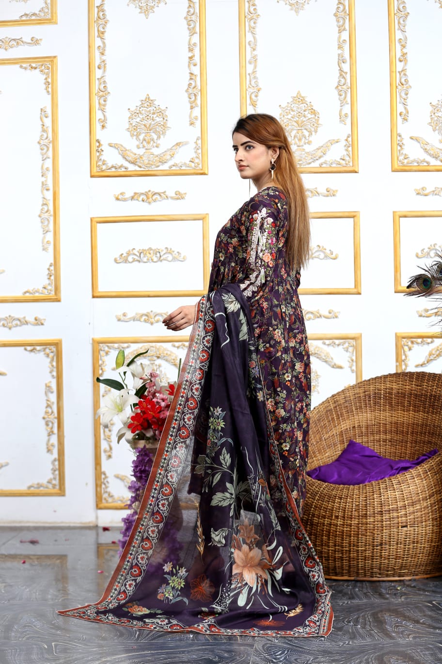 3 Pc Cambric Digital Print Maxi