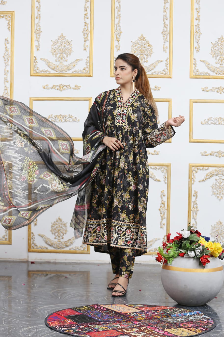 3 Pc Cambric Digital Print Maxi