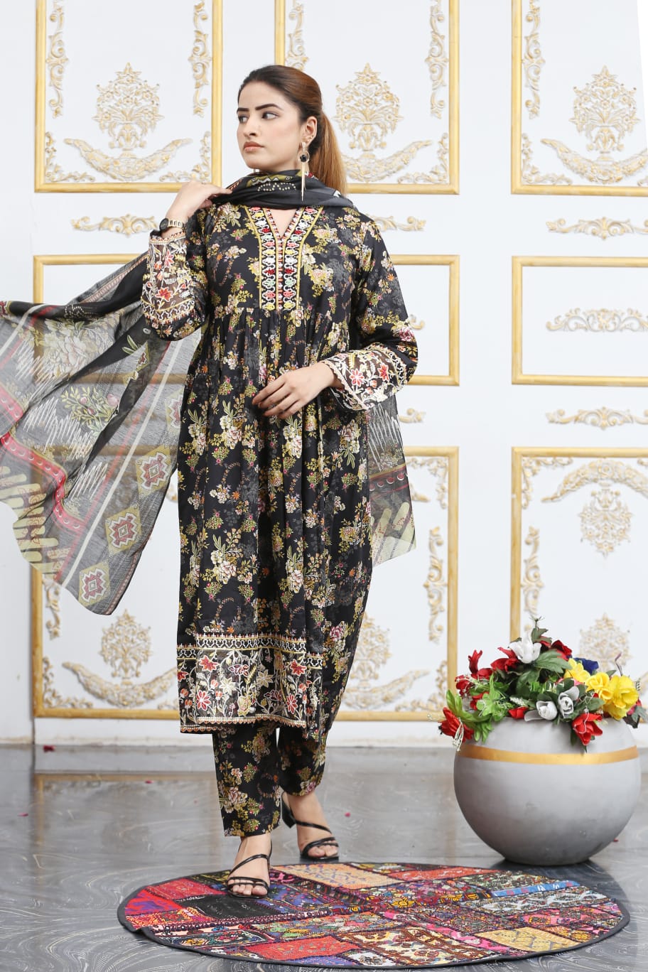 3 Pc Cambric Digital Print Maxi