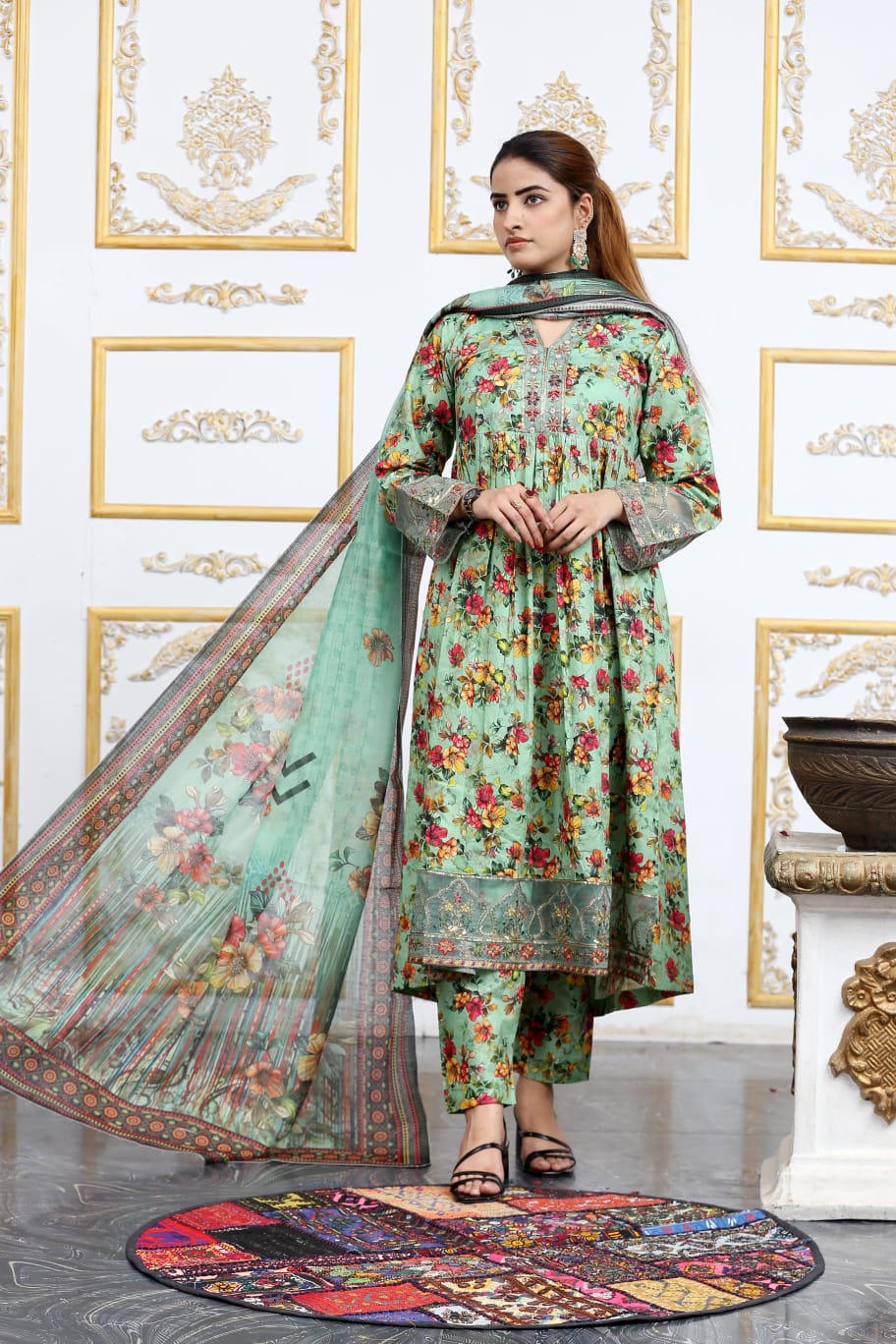 3 Pc Cambric Digital Print Maxi