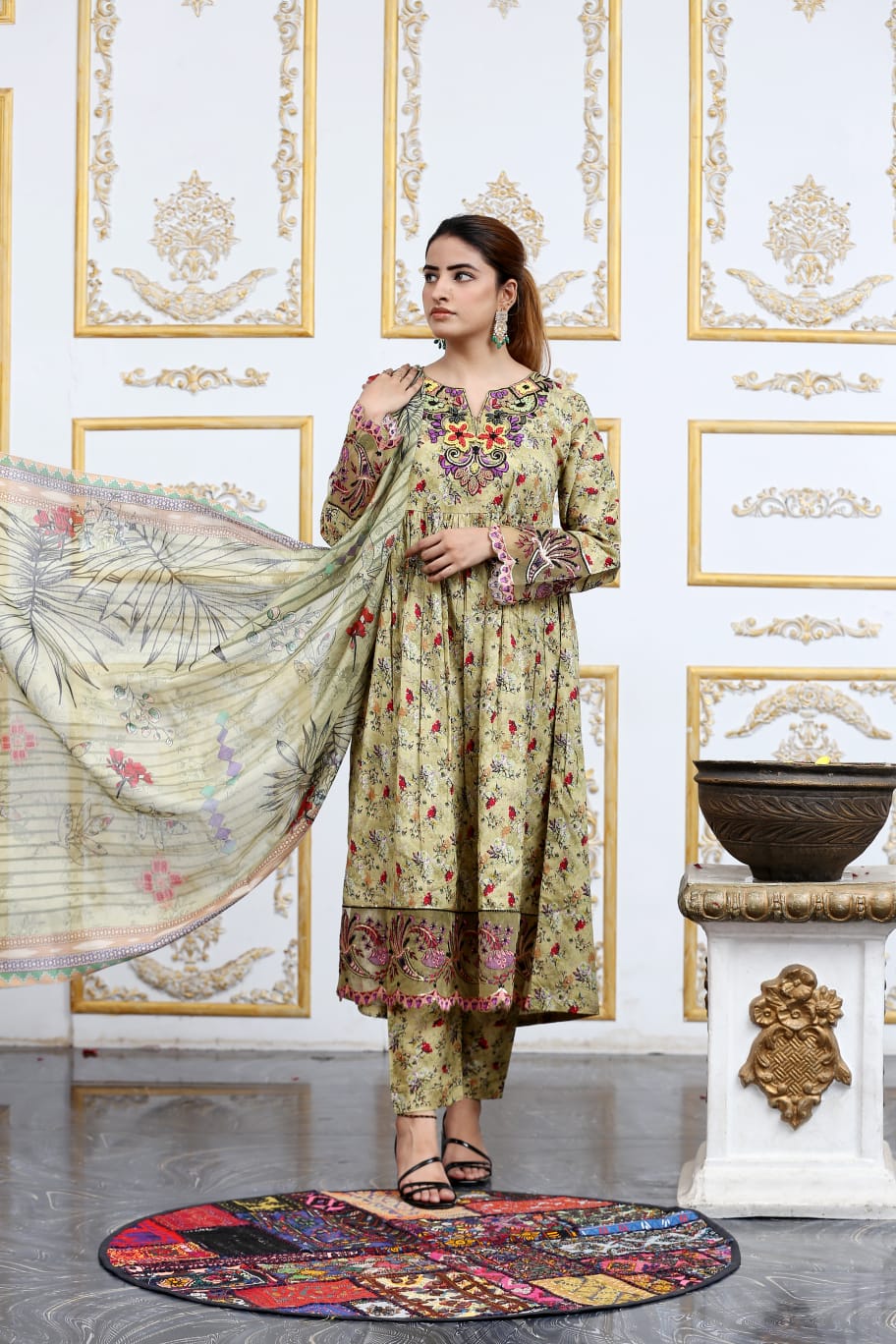 3 Pc Cambric Digital Print Maxi