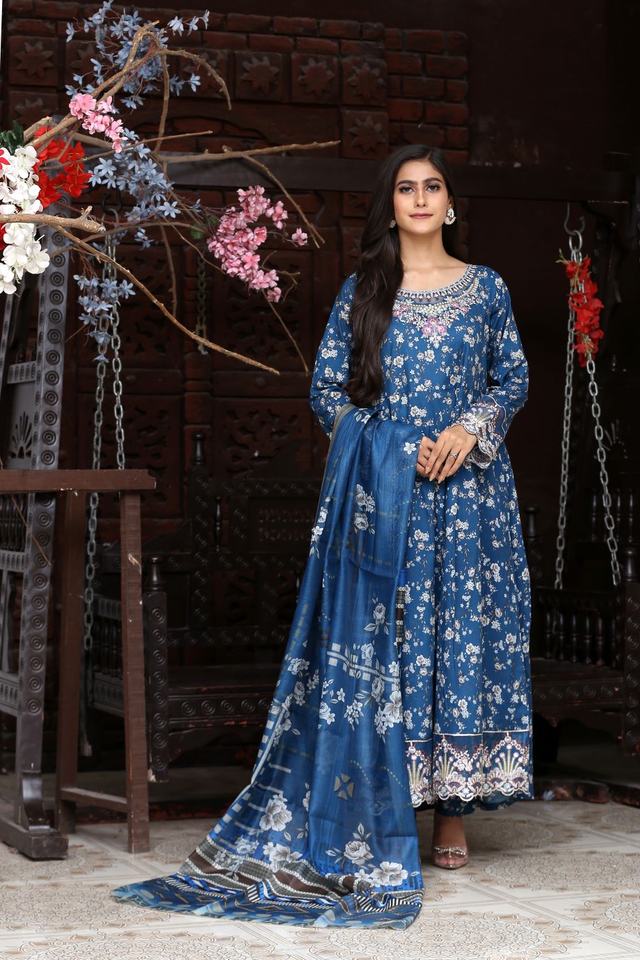 Best Selling -3Pc Embroidered and Printed Long Maxi