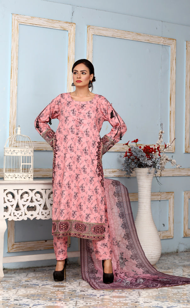 Best Selling -3Pc Embroidered and Printed Dress