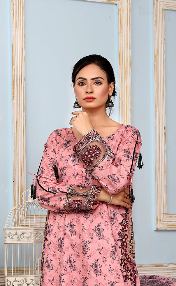 Best Selling -3Pc Embroidered and Printed Dress