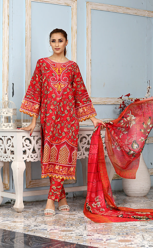 Best Selling -3Pc Embroidered and Printed Dress