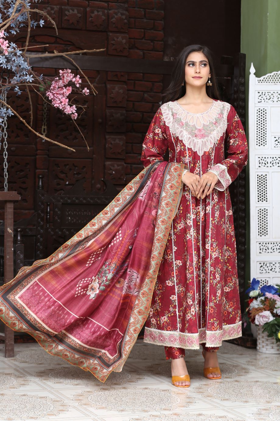 Best Selling -3Pc Embroidered and Printed Long Maxi