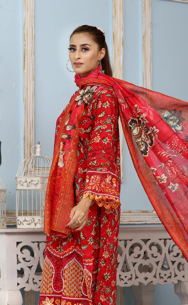 Best Selling -3Pc Embroidered and Printed Dress