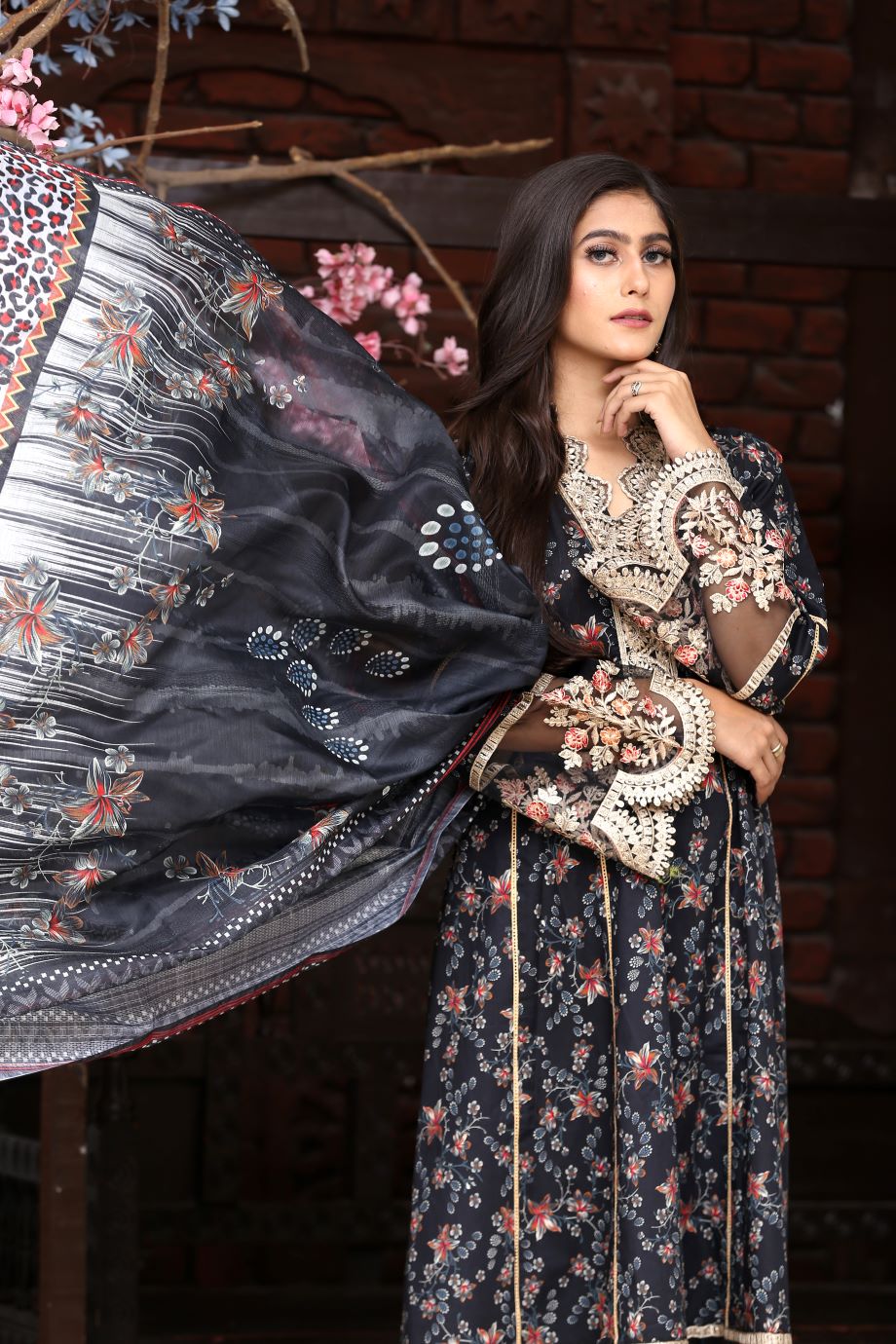 Best Selling -3Pc Embroidered and Printed Long Maxi