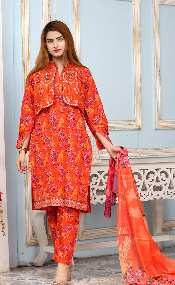 Best Selling -3Pc Embroidered and Printed Dress