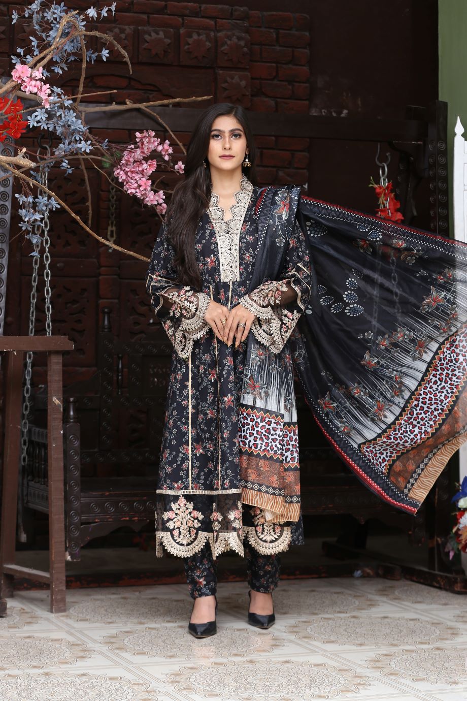 Best Selling -3Pc Embroidered and Printed Long Maxi