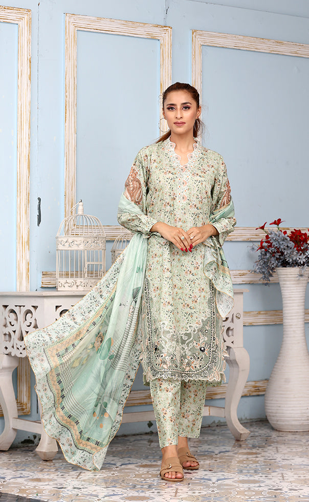 Best Selling -3Pc Embroidered and Printed Dress