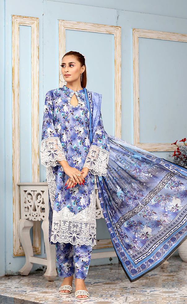 Best Selling -3Pc Embroidered and Printed Dress
