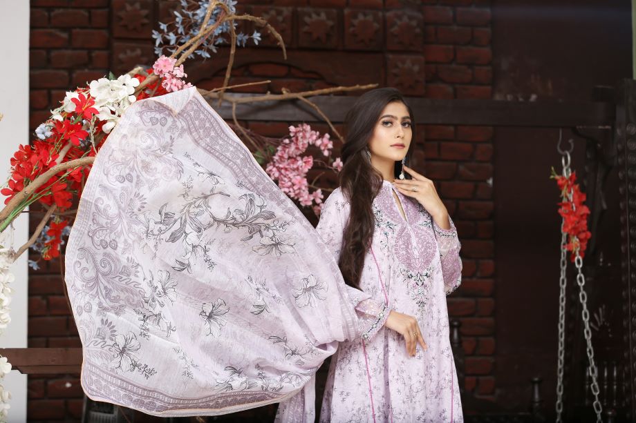 Best Selling -3Pc Embroidered and Printed Long Maxi