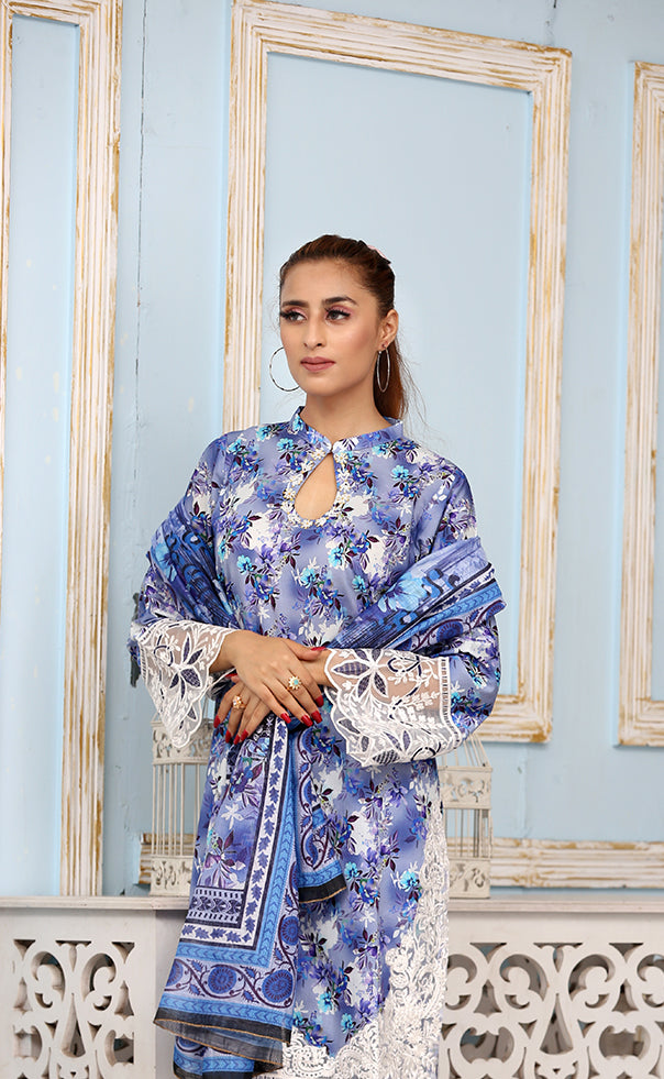 Best Selling -3Pc Embroidered and Printed Dress