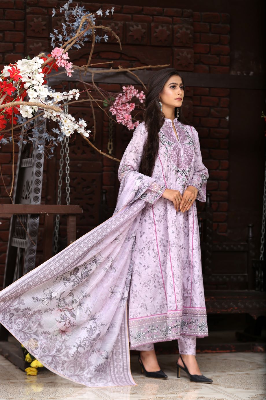 Best Selling -3Pc Embroidered and Printed Long Maxi