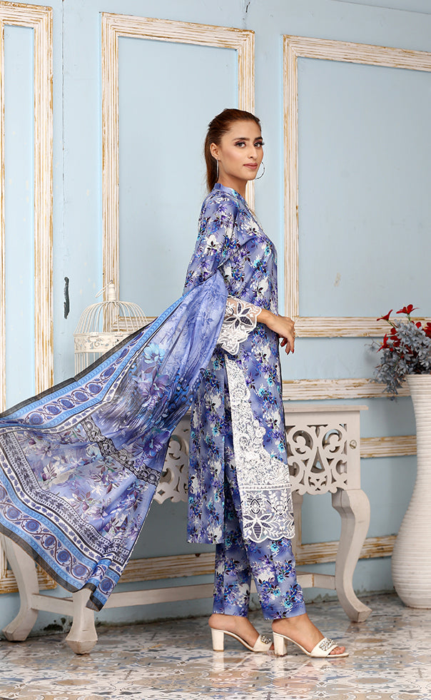 Best Selling -3Pc Embroidered and Printed Dress